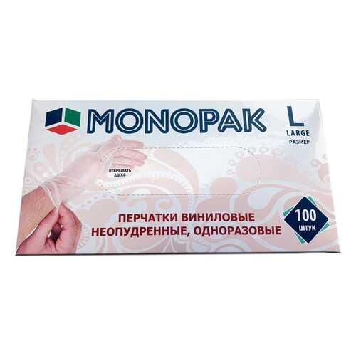 Перчатки виниловые прозрачные Monopak L 100 шт 50 пар в Самура