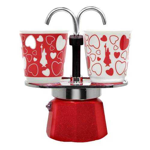 Набор Bialetti Bicchierini кофеварка мини экспресс на 2 порции и 2 чашки, сердечки в Самура